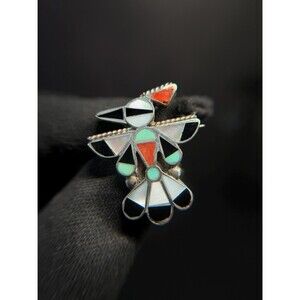 Zuni Sterling Silver Thunderbird Inlay Pin Vintage Native American
